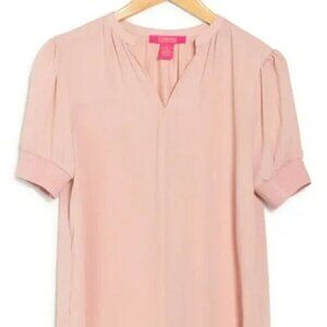 Catherine Malandrino BNWOT blush split neck sz small women short sleeve rib trim